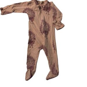 Kate Quinn Girls Pink Peacock Zipper Footie 0-3 Months